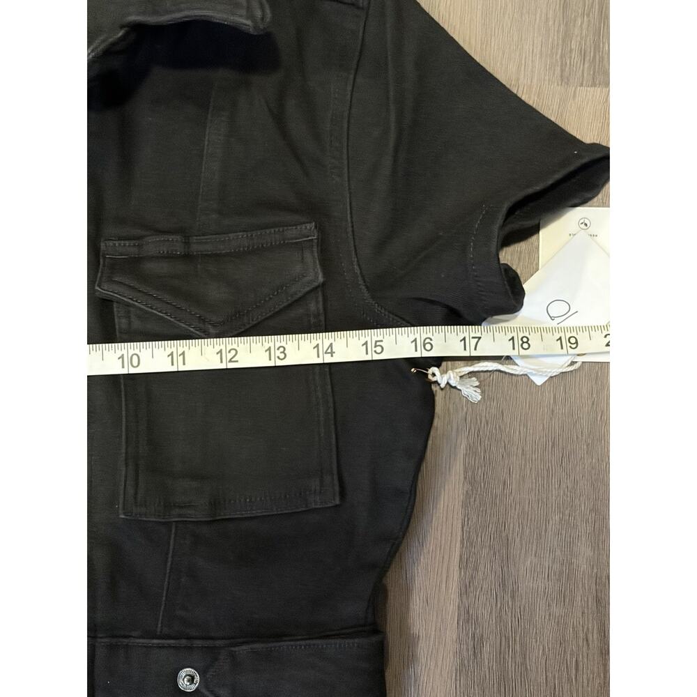 Good American Black Denim Zip-Front Collared Short Sleeve Jumpsuit M - Picture 5 of 10